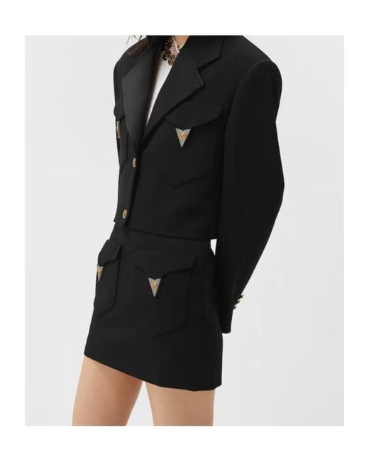 Versace Black Medusa Button Cropped Blazer