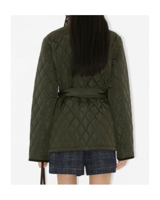 Burberry Green Belted Waist Quilted Jacket