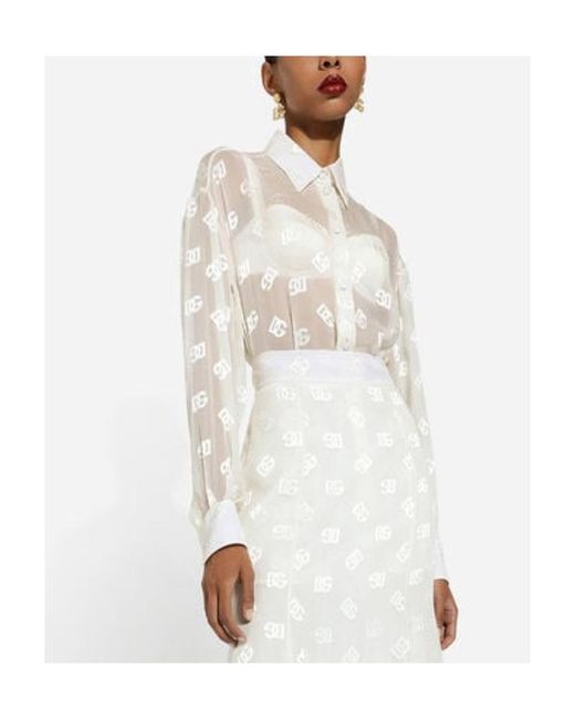 Dolce & Gabbana White Dévoré Silk Shirt With Dg Logo
