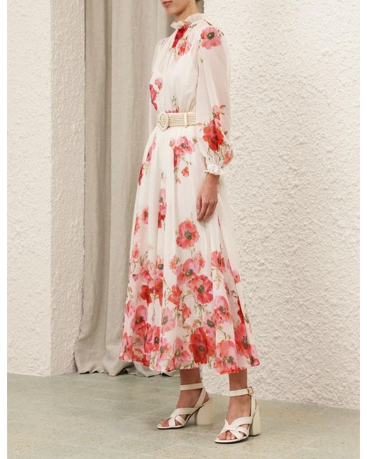 Zimmermann Pink Lightburst Floral Printed Maxi Skirt