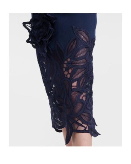 Oscar de la Renta Blue Floral-Appliqué Lace Midi Dress