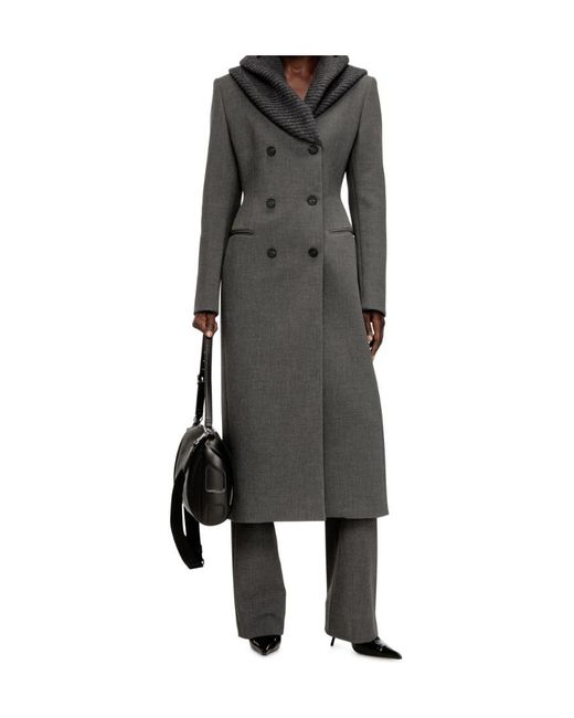 DIESEL Gray Golden Long Double-Breasted Coat