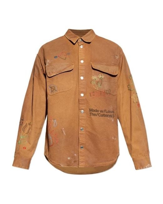 DSquared² Brown Embroidered Overshirt for men