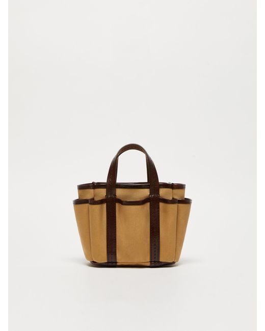 Max Mara Brown Logo Plaque Top Handle Bag