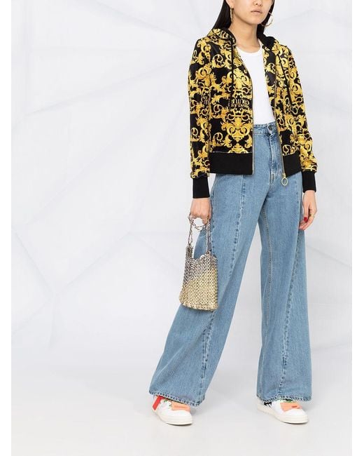 Versace Jeans Yellow Logo Baroque-Pattern Hoodie