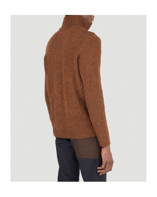 RANRA Brown Full-Zip Wool Blend Knit Cardigan for men