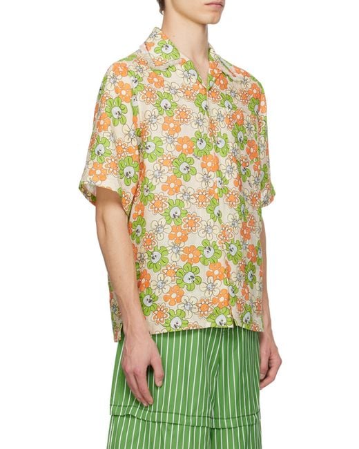 Marni Green Floral Printed Bowling Shirt for men
