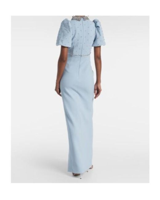 Rebecca Vallance Blue Amery Embellished Puff-Sleeve Gown