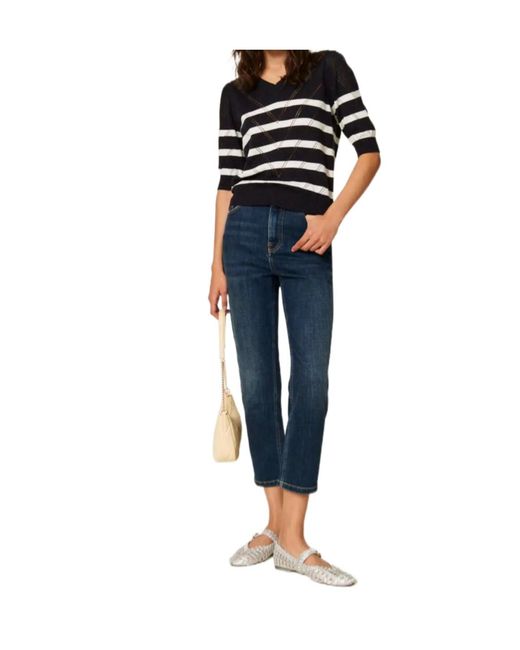 Twinset Blue Striped V-Neck Knitted Top