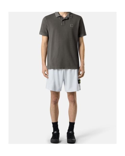 Stone Island Gray Compass-Patch Buttoned Polo Shirt for men