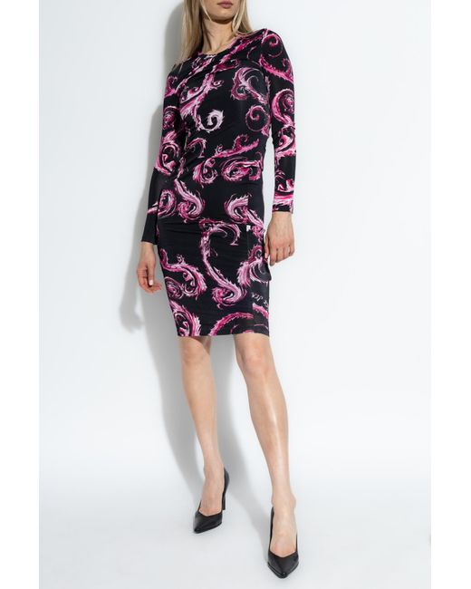 Versace Jeans Red Chromo Couture-Print Midi Dress