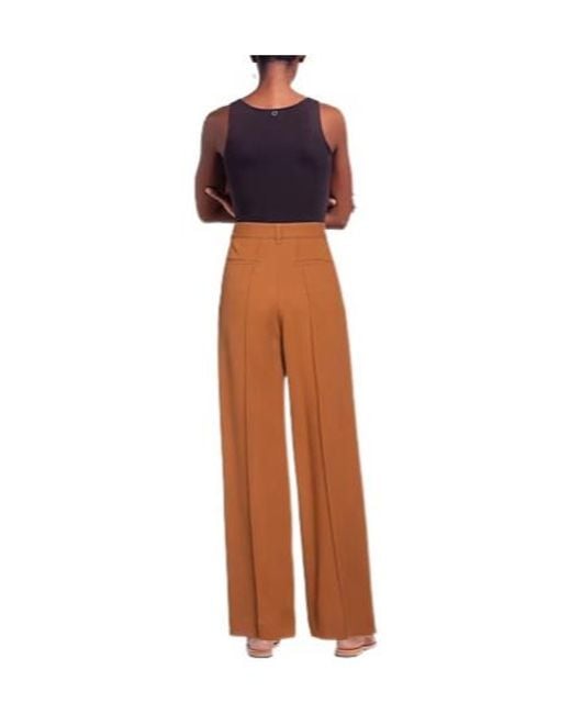 Tory Burch Brown Solid-Color High-Waisted Wide-Leg Pants
