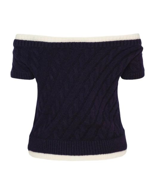 ShuShu/Tong Blue Bow-Detail Cable-Knit Sweater
