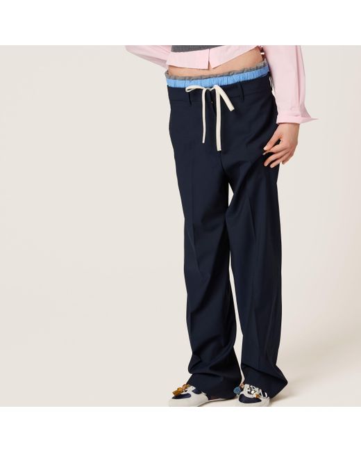 Miu Miu Blue Straight-Leg Tailored Trousers