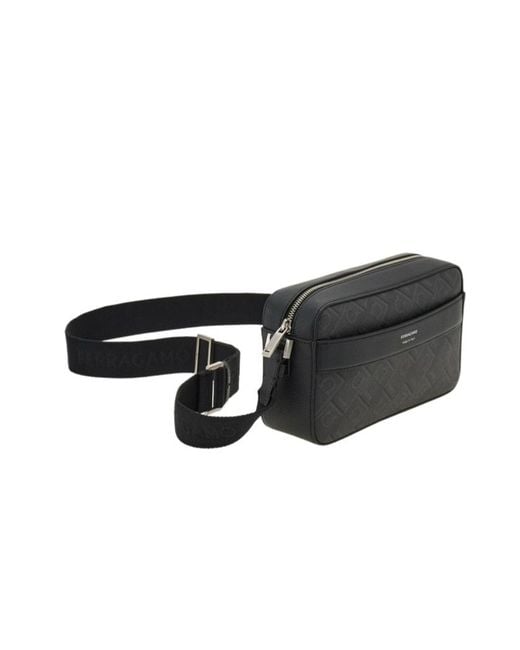 Ferragamo Black Ferragamo Monogram Jacquard Zipped Crossbody Bag for men
