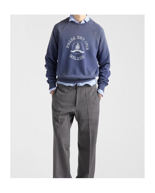 Prada Blue Cotton Fleece Sweatshirt for men