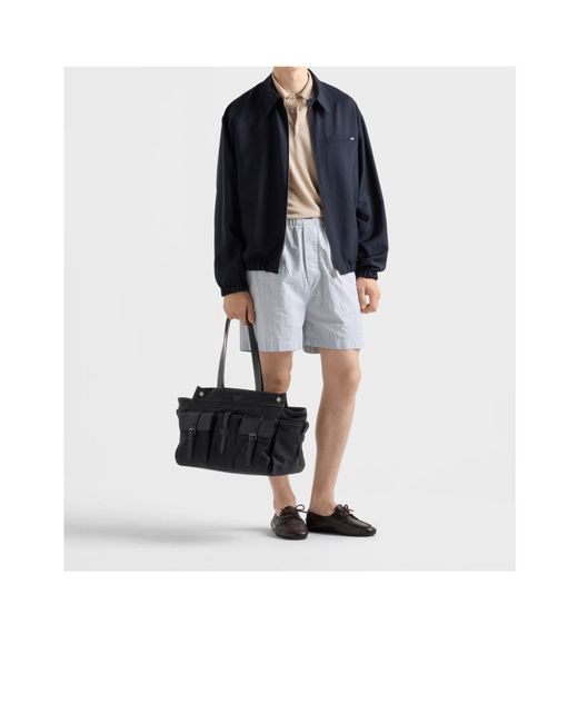 Prada Black Route Canvas And Leather Tote Bag for men