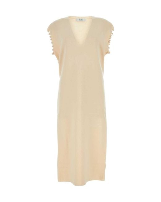 Max Mara Natural V-Neck Sleeveless Knitted Dress