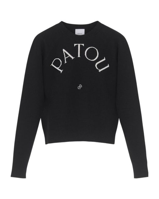 Patou Black Logo-Intarsia Crewneck Jumper