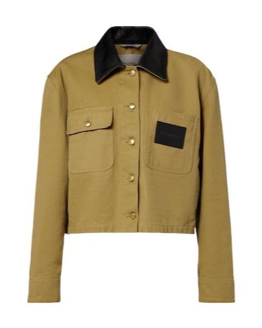 Balenciaga Green Cropped Leather-Trimmed Cotton Jacket