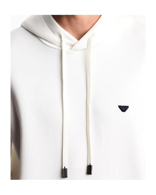 Emporio Armani White Logo-Patch Drawstring Hoodie for men