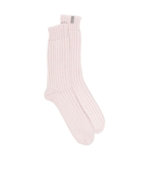 Brunello Cucinelli Pink Rib-Knit Fitted Socks