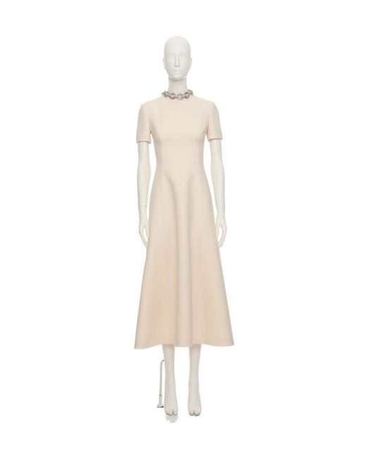 Valentino White Crepe Couture Embroidered Midi Dress