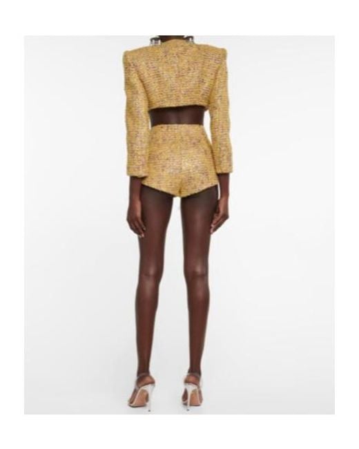 Area Natural Crystal-Embellished Tweed Shorts