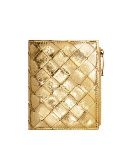 Bottega Veneta Metallic Intrecciato Small Bi-Fold Wallet
