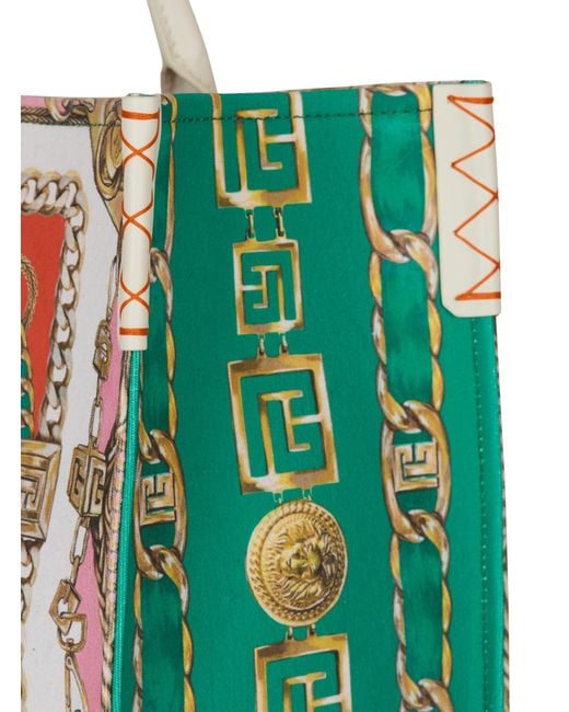 Balmain Green Printed B-Army Medium Tote Bag