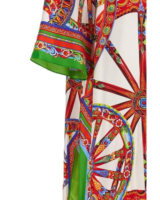 Dolce & Gabbana Red Carretto-Print Twill Kaftan Dress