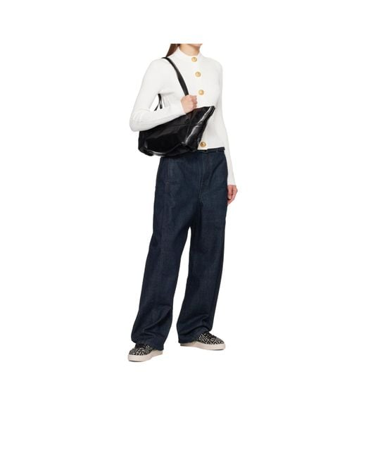 Balmain Black Small Track Zips Leather Shoulder Bag