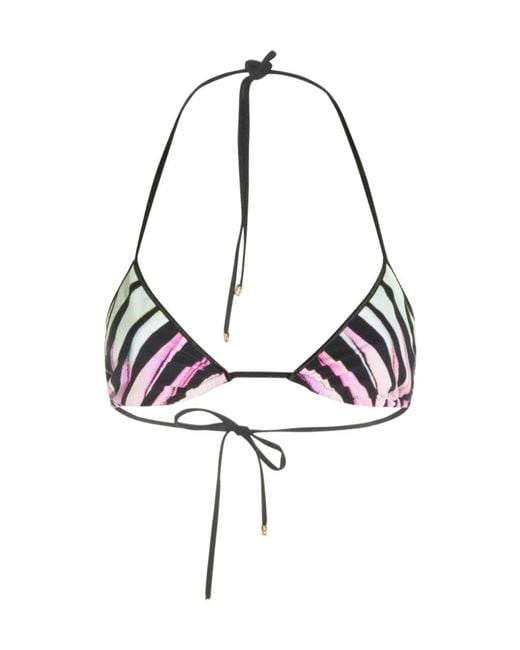 Roberto Cavalli White Zebra-Print Triangle Bikini Top