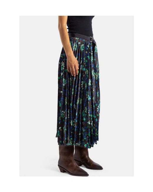 Sacai Blue Floral Print Mid-Length Pleated Skirt