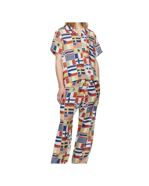 Bode Multicolor Flag-Printed Short-Sleeved Linen Shirt for men