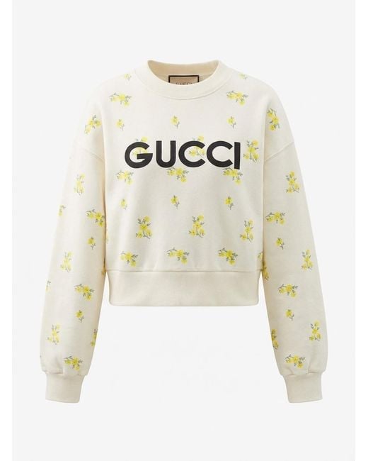 Gucci White Floral-Embroidered Cotton Sweatshirt