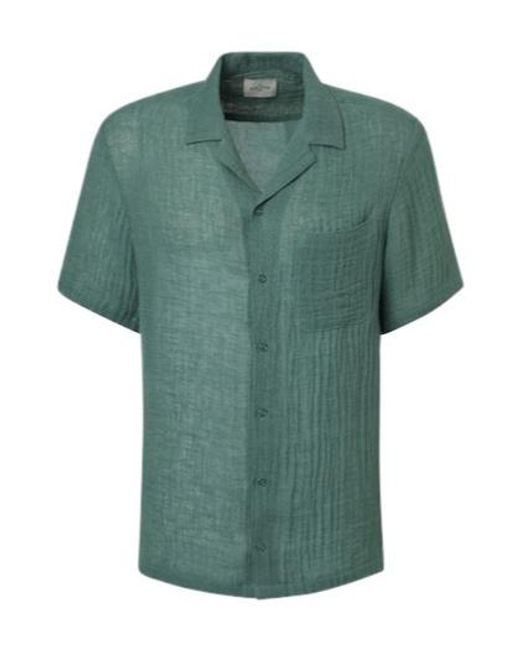 LeKasha Green Botad Linen Bowling Shirt for men