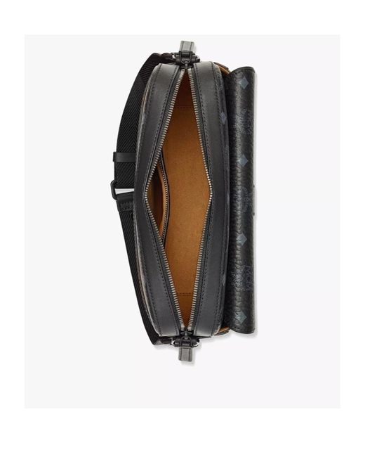 MCM Black Medium Aren Visetos Mailman Shoulder Bag for men