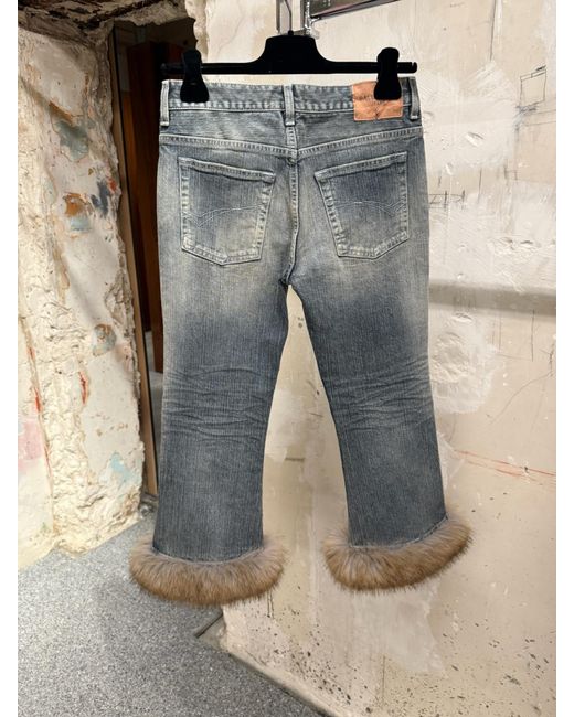 Balenciaga Gray Fur Trim Flared Capri Pants