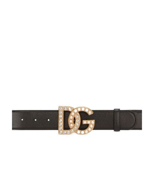 Dolce & Gabbana White Dg Logo Embellished Buckle Belt