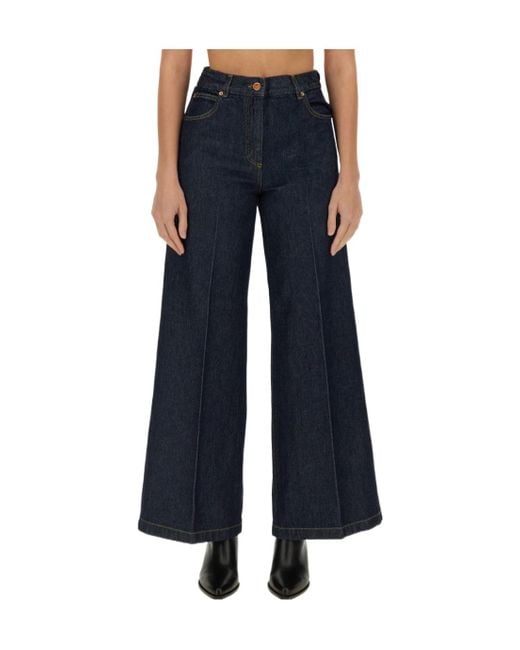 Aspesi Blue Logo Patch Wide Leg Jeans
