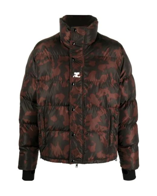 Courreges Brown Camouflage-Print High-Neck Padded Jacket for men