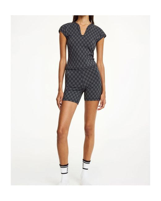 By Malene Birger Gray Venazia Monogram-Pattern V-Neck Top