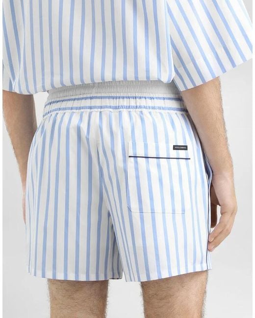 Dolce & Gabbana Blue Striped Drawstring Bermuda Shorts for men