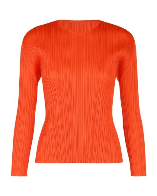Pleats Please Issey Miyake Orange Long-Sleeved Top