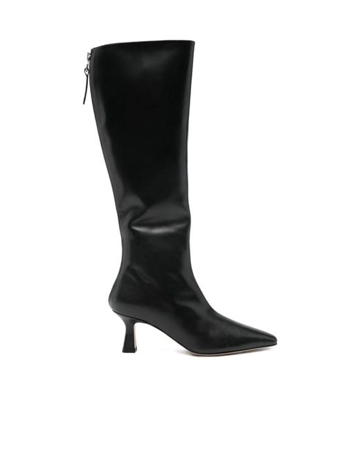 Aeyde Black Leather Knee-High Boots With Zipper Closure