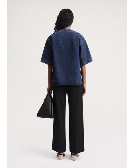 Totême Blue Totême Dart-Neck Denim Top