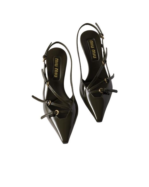 Miu Miu Brown Patent Leather Slingbacks With Buckles