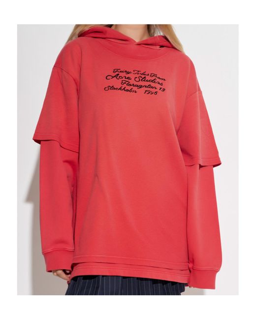 Acne Red Long-Sleeved Hooded Sweatshirt