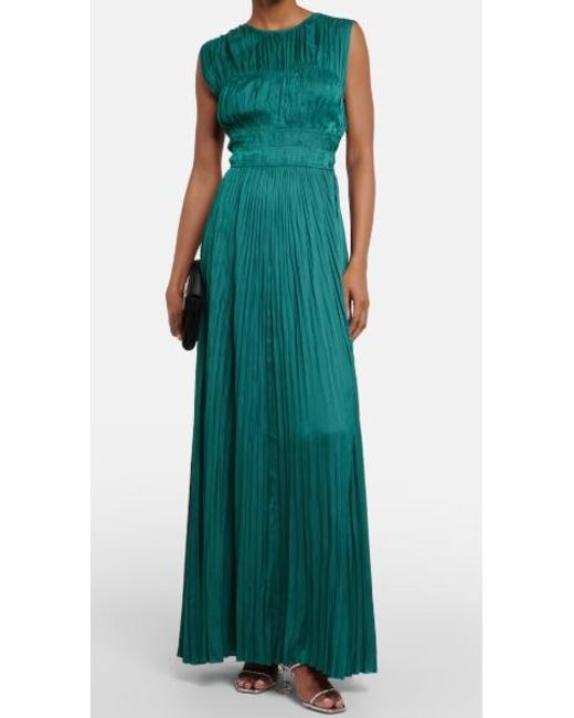 Ulla Johnson Green Delia Pleated Satin Gown